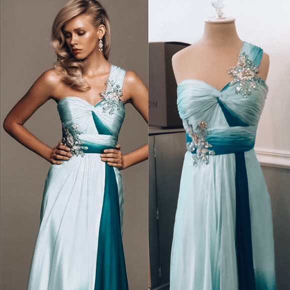 one shoulder ombre dress